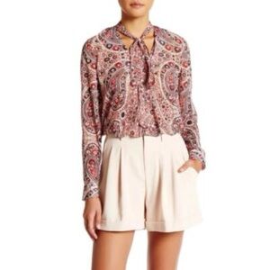 Alice + Olivia Anabel Slim Tie Front Sheer Red Paisley Blouse